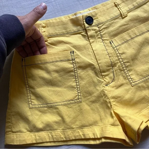 Entireworld. Yellow contrast stitch organic cotton shorts